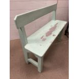 A child's painted school bench (H64cm W92cm D30cm SH42cm)