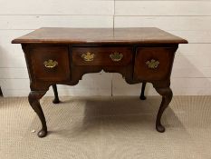 Chippendale style walnut dressing table, rectangular top over hanging three drawers on cabriole legs