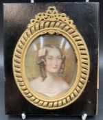 An 18th Century miniature of a lady with ringlets (15 cm x 12.5 cm)