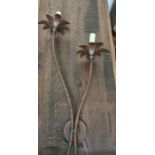 Three pairs of metal two arm wall lights with petal leaf lights