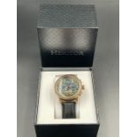 Heritor Aura automatic green/brown/blue dial gold plated ss case and bezel black leather strap