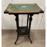Ebony Edwardian writing table with brass mounding on turned supports (H90cm W51cm D36cm)