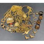 A selection of gold metal jewellery, to include rings, necklaces etc.