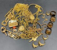 A selection of gold metal jewellery, to include rings, necklaces etc.