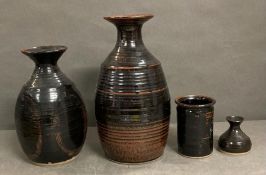 Four Studio Pottery stoneware vases by Burley Pottery