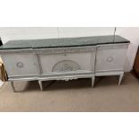 A Gustavian style sideboard or in a Louis VI style with marble top (H101cm W236cm D53cm)