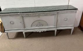 A Gustavian style sideboard or in a Louis VI style with marble top (H101cm W236cm D53cm)