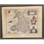 A Map by Johann Blaeu 1645 Wallia Princpatus Wales
