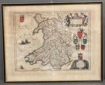 A Map by Johann Blaeu 1645 Wallia Princpatus Wales