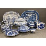 A large selection of blue and white china
