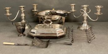 A box of silver plated items to include serving tureens etc