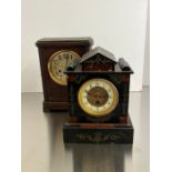 Two mantel clocks, one slate and one oak case