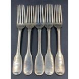 Five Victorian silver forks by Samuel Hayne & Dudley Cater (Approximate weight 180g)