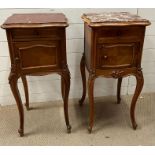 A pair of Louis XV style bedsides with marble tops (H84cm W42cm D38cm)