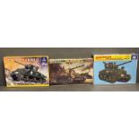Two Italeri model kits an M-4A2 Sherman Jumbo and a Sherman M4A1 and a Bandai Hummel Auf GWIV 1:35