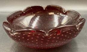 A Whitefriars bubble bowl with scalloped edge