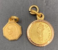 Two religious themed gold pendants (1.6g)