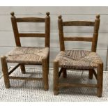 Two children's pine rush seat chairs (H42cm W27cm D23cm)