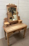 A pine dressing table with swirl mirror with drawers (H150cm W100cm D49cm)