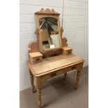 A pine dressing table with swirl mirror with drawers (H150cm W100cm D49cm)