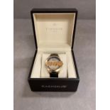 Thomas Earnshaw Cornwall Bridge Mechanical watch, gold IP plated case, gold and black dial, black