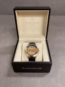 Thomas Earnshaw Cornwall Bridge Mechanical watch, gold IP plated case, gold and black dial, black