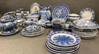 A substantial collection of blue and white china to include Adams, Shenton and Booths