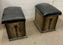 A pair of club fender coal box seats, leather seats opening for coal storage