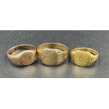 Three 9ct gold signet rings (Approximate Total weight 13g)