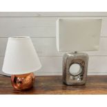 A chrome and copper style table lamp