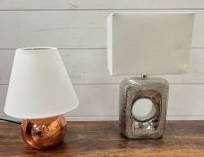 A chrome and copper style table lamp