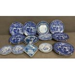 A selection of blue and white porcelain to include Spode