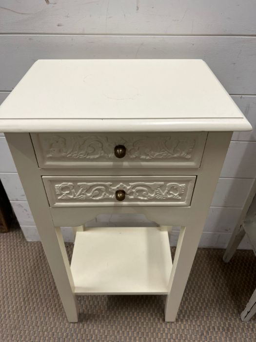 A white bedside with two carved drawers (H70cm W37cm D26cm) - Image 2 of 2