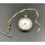 A 9ct gold ornate ladies pocket watch and a 9ct Albert chain (Total Weight 30g)