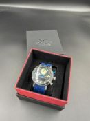 Vostok Europe Mriya ana-digiquartz electronic watch, yellow and black dial, silver ss case blue