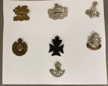 Seven military badges, The Buffs, Glos, Regt, York's, Royal Engineers, KRRC, Sherwood Foresters