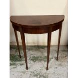 A Demi Lune card table with string inlay (H78cm W73cm D36cm0