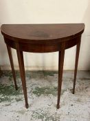 A Demi Lune card table with string inlay (H78cm W73cm D36cm0