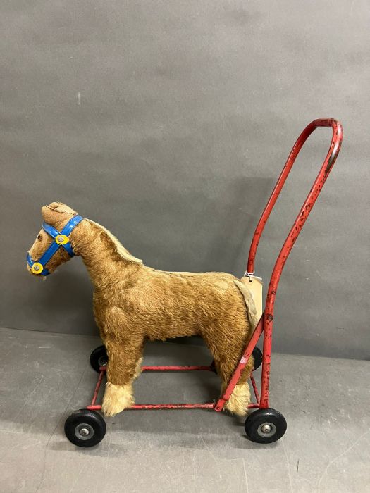 A push along vintage toy horse made by pedigree soft toys ltd, steel frame with mohair mix - Image 3 of 4