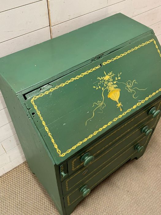 A painted bureau with fall front opening to pigeon holes and drawers - Image 3 of 5