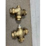 Two brass air condition valves three way hose pipe fitting
