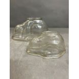 Two glass jelly moulds in the shape of rabbits