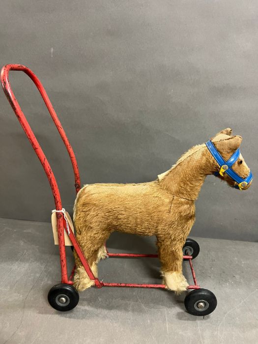 A push along vintage toy horse made by pedigree soft toys ltd, steel frame with mohair mix - Image 4 of 4