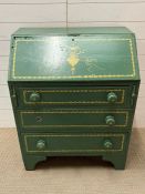 A painted bureau with fall front opening to pigeon holes and drawers