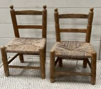 Two children's pine rush seat chairs (H42cm W27cm D23cm)