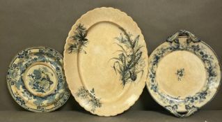 Three ironstone plates with a Chinese theme