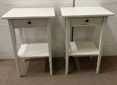 A pair of white lamp tables or bedsides with drawers (H70cm W46cm D35cm)