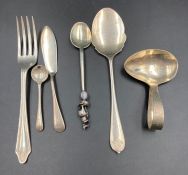 A small selection of silver cutlery to include baby spoon, jam spoon etc, various makers and