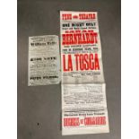 Two antique theatre playbills, Theatre Royal Birmingham 6th July 1827 and La Tosca starring Sarah