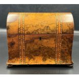 A burr walnut domed tea caddy